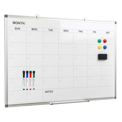 Comix Magnetic Dry Erase Calendar Whiteboard, 36 x 24 Inches Monthly Calendar Dry Erase Board for Wall, Aluminum Frame Planner White Board with Dry Erase Markers, Eraser, Magnets - size: 36"W x 24"H