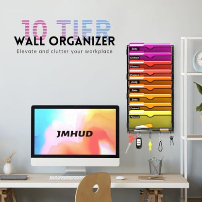 10-Tier Wall File Organizer, Wall File Holder Mesh Mail Organizer for Papers, Folders, Letters, Magazine Rack for Office Home Classroom, Black - size: 10Tier-Black-1Pack