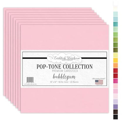 Cardstock Warehouse Pop-Tone Bubblegum Pink Cardstock Paper – 25 Sheets, 12 x 12" - 65 lb / 175 GSM Premium Pink Card Stock for Die-cutting, Crafts, Scrapbooking, Card Making and DIY Projects - color: Bubblegum Pink