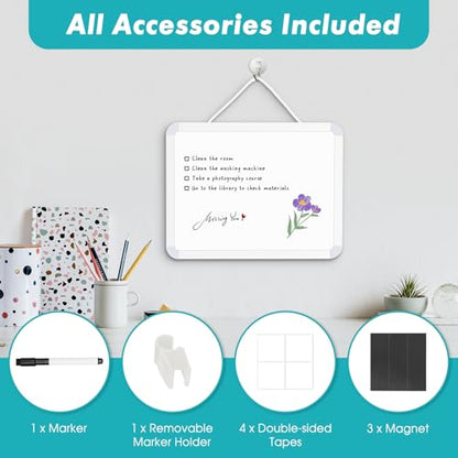 WALGLASS Small Dry Erase Whiteboard, 8.5" x 11" Magnetic White Board for Wall, Fridge, Locker, Portable Mini White Board for Kids, Students, Hang or Stick Whiteboard for Home, School, Office, Kitchen - size: 9"W x 11"H