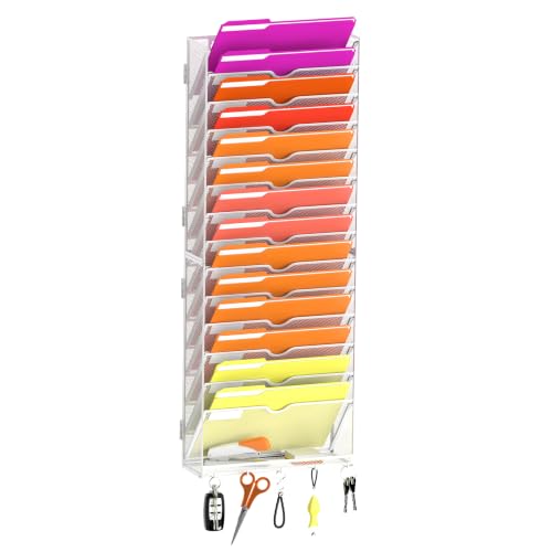 15-Tier Wall File Organizer, Wall File Holder Mesh Mail Organizer for Papers, Folders, Letters, Magazine Rack for Office Home Classroom, White - size: 15Tier-White-1Pack