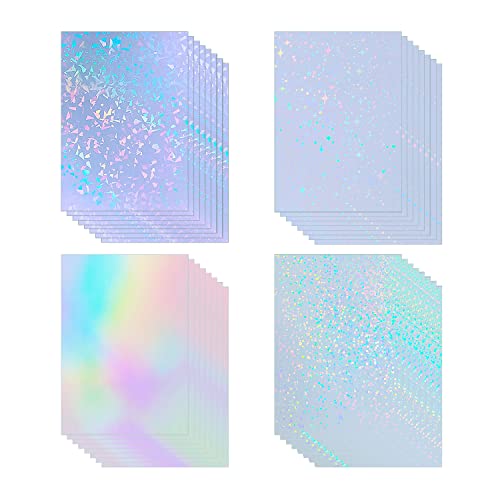 32 Sheets Holographic Sticker Paper Clear Vinyl Self Adhesive Waterproof Rainbow Transparent Overlay Film A4 Size Holographic Overlay with 4 Styles Mixed - style: Stars,rainbow,sparkle,broken Glass