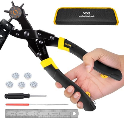 XOOL Upgraded Long Handle Leather Hole Punch Set, Punch Pliers with Effort-Saving Design, Ideal for Belts, Shoes, Saddles & DIY Leather Work - style: Pro