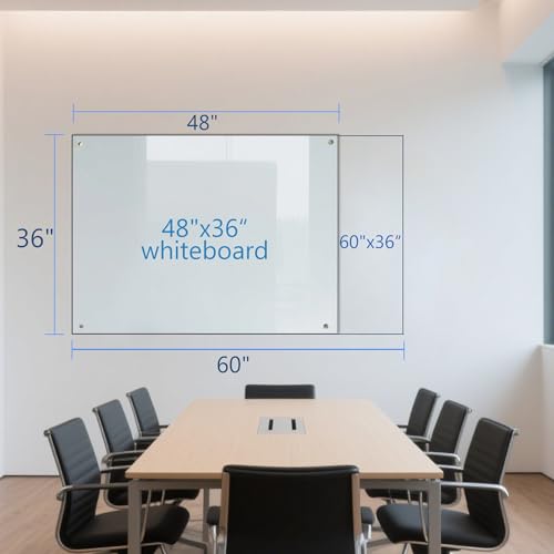 KIZZBY Glass Dry Erase Board - Magnetic Whiteboard, 60"X36" Frameless White Board Clear Glass Boards with Super Strong Magnets, Wall Mounted for Office, Classroom and Home - color: 60"×36" White