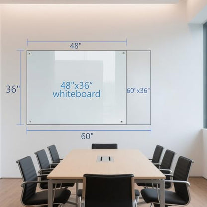 KIZZBY Glass Dry Erase Board - Magnetic Whiteboard, 60"X36" Frameless White Board Clear Glass Boards with Super Strong Magnets, Wall Mounted for Office, Classroom and Home - color: 60"×36" White