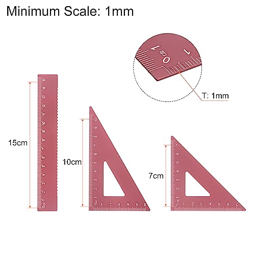 HARFINGTON 4pcs Geometry Set 15cm Metric Measure Laser Engraving Aluminum Ruler Metal Ruler Set Triangle Protractor Ruler Tool Set for Classroom, Office, Home, Red - color: Red