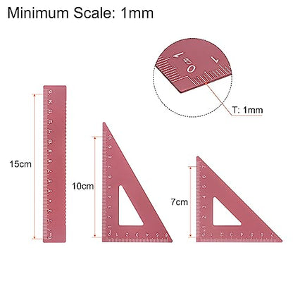 HARFINGTON 4pcs Geometry Set 15cm Metric Measure Laser Engraving Aluminum Ruler Metal Ruler Set Triangle Protractor Ruler Tool Set for Classroom, Office, Home, Red - color: Red