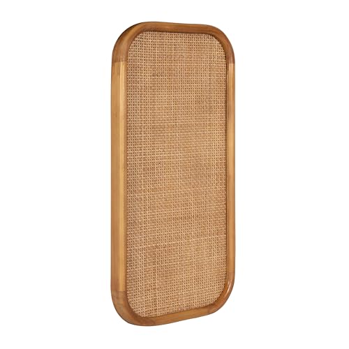 Kate and Laurel Planche Modern Rattan Wall Pinboard, 12 x 24, Natural Wood, Boho Rounded Rectangle Wall Organizer for Use as Cork Board, Vision Board, or Bulletin Board