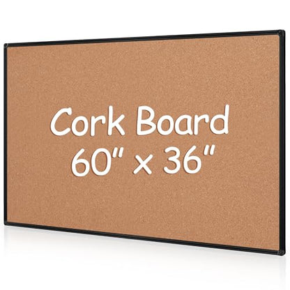 Extra Large Cork Bulletin Board 60" X 36", Black Aluminum Framed 5'x3' Corkboard for Wall, Wall Mounted Notice Pin Board with 18 Push Pins for School, Home & Office - size: 60" x 36"