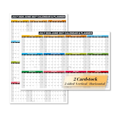 2026-2027 Academic Calendar, 11x17 Inch 2 Thick Cardstock Set, 2 Sided Vertical and Horizontal Reversible, 12 Month July 2026 to June 2027 with Generous Block Space & Holidays Marked for Office, Home, School - color: JUL~JUN-2 Cardstock
