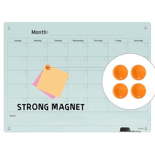 Magnetic Glass Dry Erase Board Calendar- White Board 48 x 36 Inch Wall Mounted Monthly Whiteboard, Large Frameless Glass White Board for Wall Office, Home & School - color: Mothly-c, size: 48"W x 36"H