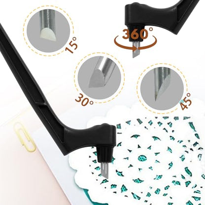 Craft Cutting Tools Pen, Craft Cutting Knives with 3 different 360 Degree Rotating Blades Stainless Steel Cutter Pen for Stencils Scrapbooks DIY Crafts (Black) - color: Black