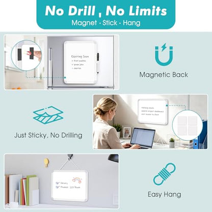 2 Pack Small White Board, 8.5" x 11" Double-Sided Dry Erase Whiteboard | Portable Mini Board for Fridge, Wall, Locker, Adhesive Mount, Hang & Magnetic Strip Mount, Stain-Resistant, No Ghosting - size: 8.5''x11''-2 Pack