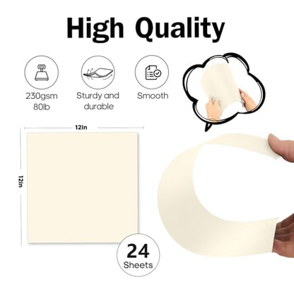 Cream Cardstock 12x12, Goefun Ivory Card Stocks 80lb, Heavy Weight Paper for Printing, Invitations, Scrapbook, Artworks and Crafting, Photo Albums, 24 Pack - color: cream