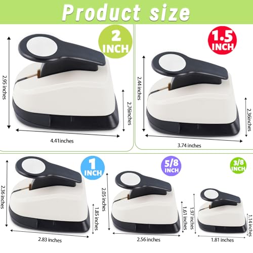 5 Circle Hole Punch, Circle Paper Punch, CirclePunches for Paper Crafts, Large Hole Puncher, Different Size of Scrapbooking Punches, Round Punch Shape for Scrapbook Card Making - style: 3/8''+5/8''+1''+1.5''+ 2''Circle