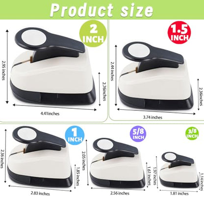 5 Circle Hole Punch, Circle Paper Punch, CirclePunches for Paper Crafts, Large Hole Puncher, Different Size of Scrapbooking Punches, Round Punch Shape for Scrapbook Card Making - style: 3/8''+5/8''+1''+1.5''+ 2''Circle