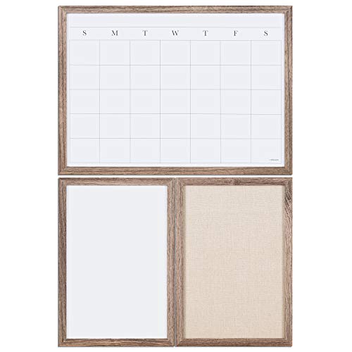 U Brands Organization Center Kit, Rustic Wood Frame, Includes Magnetic Dry Erase Calendar, Magnetic Whiteboard, Linen Bulletin Board, Along with 6 Pins, 4 Markers, and 4 Magnets (4835U00-01)
