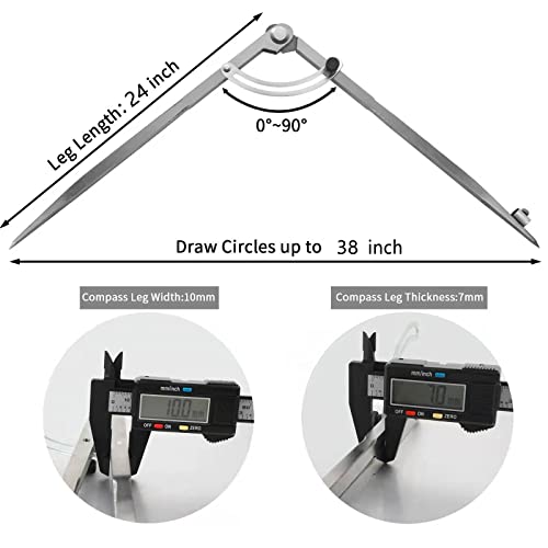 Compass for Geometry, 24 inch Compass for Woodworking, Precision Woodworking Compass with Wing Divider and Pencil Holder, Large Compass for Geometry, Drafting, Drawing Compass (24inch) - size: 24inch