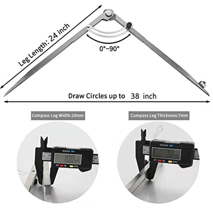 Compass for Geometry, 24 inch Compass for Woodworking, Precision Woodworking Compass with Wing Divider and Pencil Holder, Large Compass for Geometry, Drafting, Drawing Compass (24inch) - size: 24inch