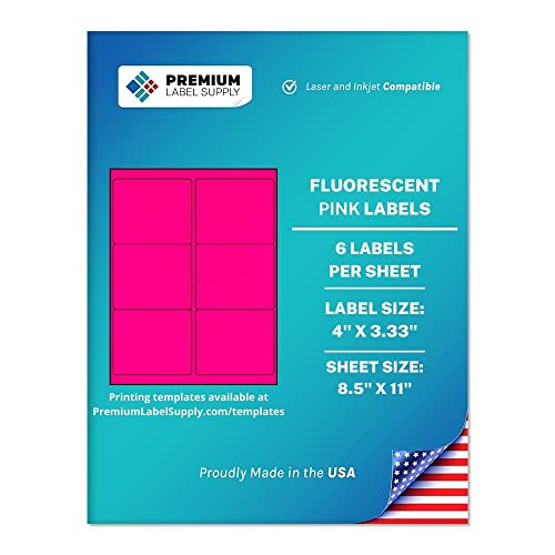 Premium Label Supply Bright Neon Color Fluorescent Stickers - 4" x 3.33" Labels - (Fluorescent Pink, 3000 Labels) - color: Fluorescent Pink, size: 3000 Labels