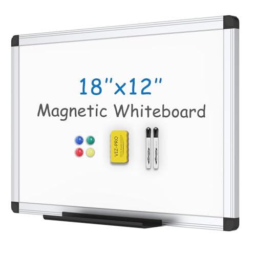 VIZ-PRO Magnetic Whiteboard/Dry Erase Board, 18 X 12 Inches, Includes 1 Eraser & 2 Markers & 4 Magnets - size: 18 X 12 Inches