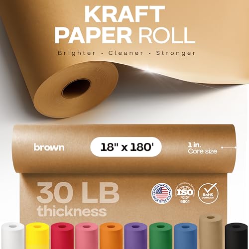 IDL Packaging 18" x 2160" (180 feet) Popular Pack Brown Kraft Paper Roll - USA-Made Perfect Craft Wrapping Paper for Packing, Moving, Shipping - 100% Recycled Natural Wrap Material - color: Brown, size: 18"x180' (#30 thick)