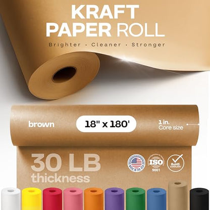 IDL Packaging 18" x 2160" (180 feet) Popular Pack Brown Kraft Paper Roll - USA-Made Perfect Craft Wrapping Paper for Packing, Moving, Shipping - 100% Recycled Natural Wrap Material - color: Brown, size: 18"x180' (#30 thick)