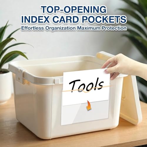 H4D 24 Pack Labels for Storage Bins, 4" x 6" Plastic Clear Adhesive Index Card Holders, Tote Label Pockets for Organizing Storage, Library Card, Shelves - size: 4" x 6", style: 24 Pack