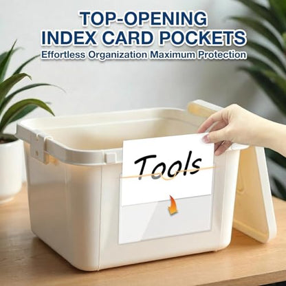 H4D 24 Pack Labels for Storage Bins, 4" x 6" Plastic Clear Adhesive Index Card Holders, Tote Label Pockets for Organizing Storage, Library Card, Shelves - size: 4" x 6", style: 24 Pack