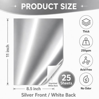 25 Sheets Metallic Silver Cardstock Paper Cardstock 8.5 x 11 Shimmer Sheets 250gsm/92lb Heavyweight Scrapbook Paper for Certificates, Invitations, Greeting Cards, Crafts, Graduations (Sliver) - color: Silver