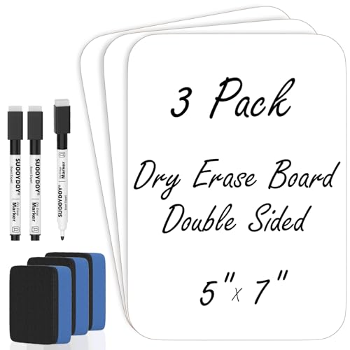 3 Pack Small White Board Dry Erase 5x7 Inch Mini Whiteboard Small Dry Erase Board with Markers Erasers Double Sided Dry Erase Lapboards for Students Teachers School Supplies Meeting Voting (3)