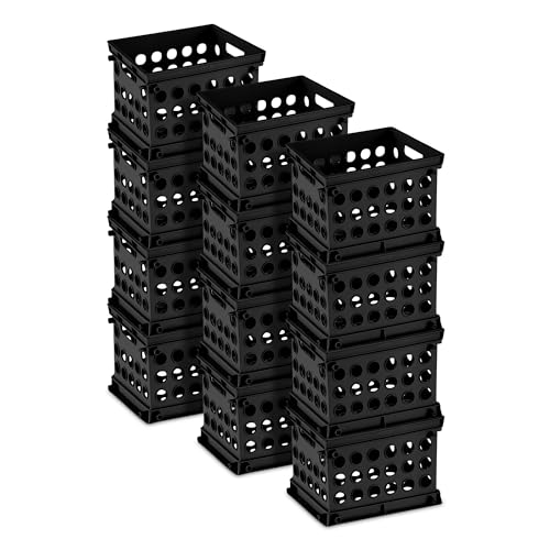 Sterilite Mini Crate, Stackable Plastic Storage Bin with Handles, Organize Home, Garage, Office, School, Dorm Room, Black, 12-Pack - color: Black, size: 12 Pack