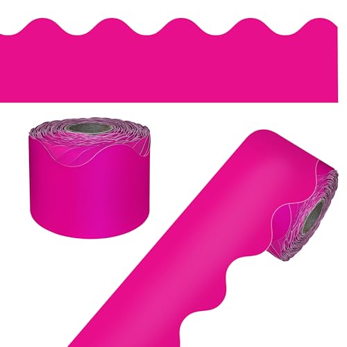 Carson Dellosa Education 65Ft of Hot Pink Bulletin Board Borders, 1 Roll of Scalloped Trim for Rolling Whiteboard, Cork and Posterboard, Valentines Day Decorations, Party, and Classroom Decor - color: Hot Pink, style: Scalloped