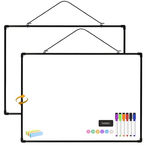 Dry Erase Board for Wall, 24" x 18" Double-Sided Hanging Magnetic Whiteboard with 6 Markers, 6 Magnets and 3 Mini Sticky Notes, Presentation Board for School, Home, Office, Black Frame - color: Black, size: 24"x18"