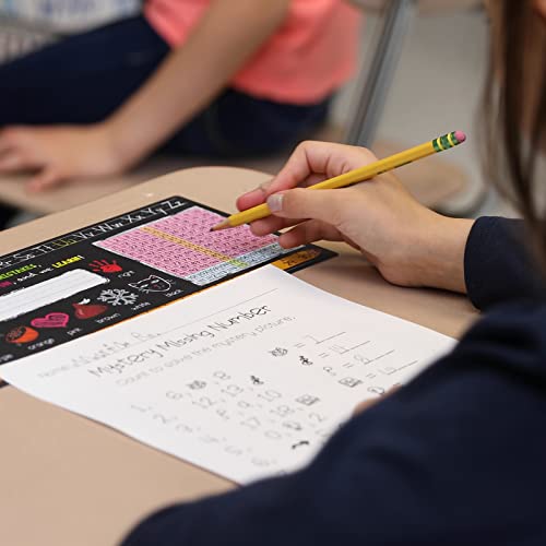Really Good Stuff 24PK Chalkboard-Style Grades K-2 Self-Adhesive Deluxe Plastic Desktop Reference Nameplate with a Number Line, Alphabet Letters, 2-D and 3-D Shapes, Colors, Left and Right, 120 Grid - style: Chalkboard-K+