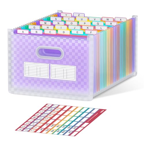ThinkTex 26-Pocket Accordion File Organizer, Upright & Open Top, A–Z Colorful Tabs, High Capacity Expanding File Folder, Letter/A4 Size Essentials for School, Home, and Office-Purple - color: Purple, size: 26 Pockets