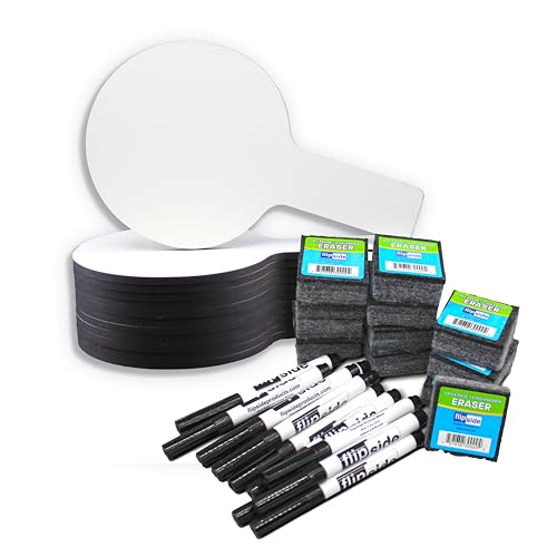 Flipside Products - 5" x 9" Mini Dry Erase Answer Paddles + Black Markers + Erasers - 12 Pack,White - style: 12 Pack + Black Markers + Erasers