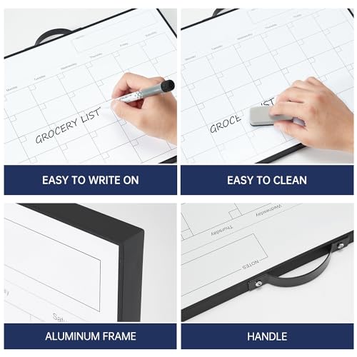 TSJ OFFICE White Board Calendar - 12 X 16 Inches Magnetic Dry Erase Board Monthly Calendar, Double Sided Whiteboard with a Handle, to Do List Notepad for Office, Home, School, Black Aluminum Frame - color: Black-whiteboard & Calendar