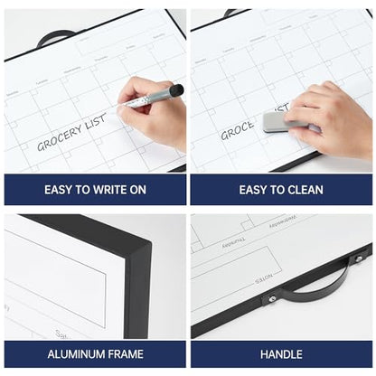TSJ OFFICE White Board Calendar - 12 X 16 Inches Magnetic Dry Erase Board Monthly Calendar, Double Sided Whiteboard with a Handle, to Do List Notepad for Office, Home, School, Black Aluminum Frame - color: Black-whiteboard & Calendar