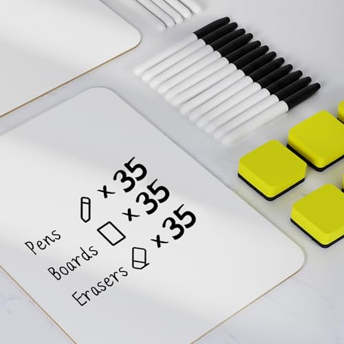 Dry Erase Lapboards, HERKKA 35 Pack Double Sided Dry Erase Lap Boards 9 x 12.5 Inch, 35 Markers, 35 Erasers, Small Dry Erase Boards for Students Classroom Teacher Supplies - style: 35 Boards+35 Erasers+35 Markers
