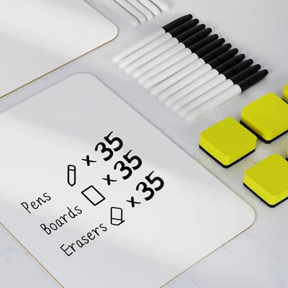 Dry Erase Lapboards, HERKKA 35 Pack Double Sided Dry Erase Lap Boards 9 x 12.5 Inch, 35 Markers, 35 Erasers, Small Dry Erase Boards for Students Classroom Teacher Supplies - style: 35 Boards+35 Erasers+35 Markers