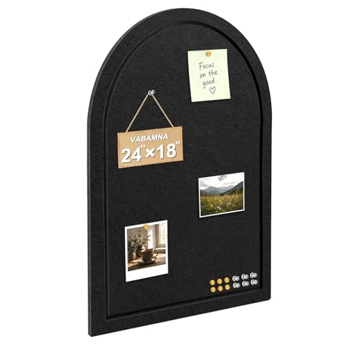 Arched Felt Bulletin Board, Sized 24" x 18" Cork Board Alternative Grooved Edge Foldable for Office & Wall, Customizable Adhesive Tiles with Pins Hooks for Photo Display School Home Office, Black - color: Black, size: 24" x 18"