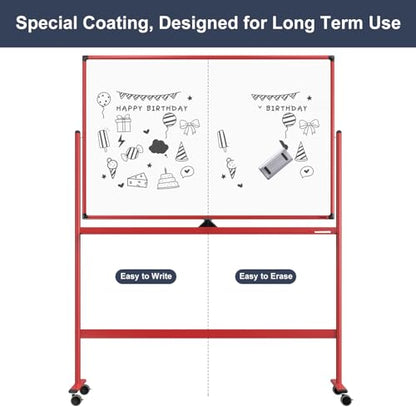 Rolling Whiteboard, 48x32 Inches Dry Erase Board with Stand, Magnetic Mobile Whiteboard on Wheels, Standing White Board for Office, School, Home, Large Double Sided White Board with Paper Pad - color: Red, size: 48"x32"