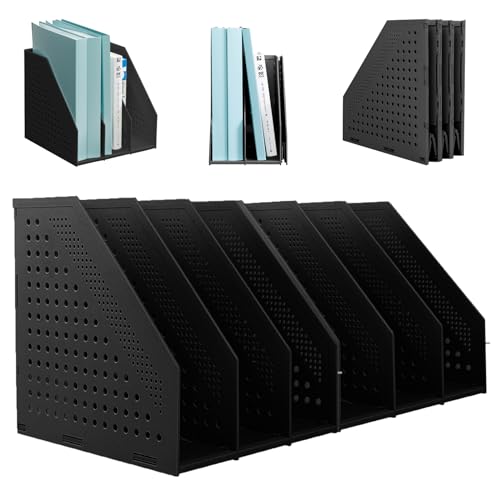 SAYEEC 2Pcs Collapsible Plastic Magazine File Holder Vertical Binder Storage Organizer for Desk Sturdy Upright Desktop Magazine Organizer Folder Rack for Office School Home (3 Compartments, Black) - color: 2Pcs Black (3 Compartments)