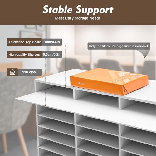 Literature Organizer, 27 Slots Wooden Mailbox for Classroom, Countertop Literature Sorter with Adjustable Shelves, Office Mailbox Cubbies, White Student Mailboxes for Home Office School