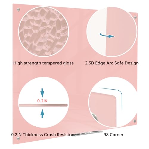 Magnetic Glass Dry Erase Board - White Board 48 x 36 Inch Wall Mounted Glass Whiteboard, Large Frameless Glass White Board for Wall Office, Home & School, Pink - color: Pink, size: 48"W x 36"H