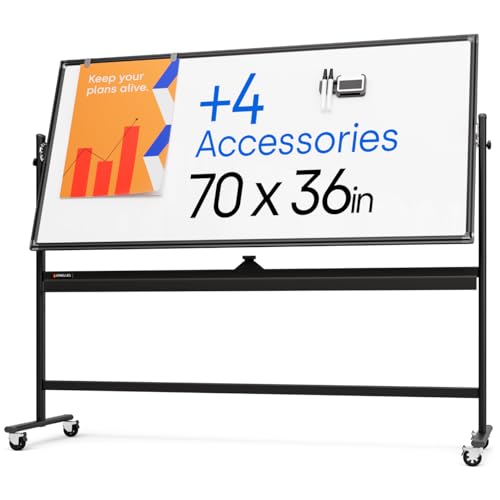 Rolling Dry Erase Board 70 x 36 - Large Portable Magnetic Whiteboard with Stand - Double Sided Easel Style Whiteboard with Wheels - Mobile Standing White Board for Office, Classroom & Home - color: Jet Black, size: 70x36