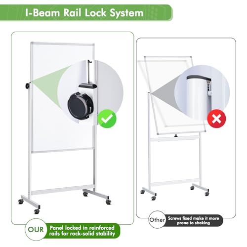 Rolling Whiteboard on Wheels, 32x48 Inches Double-Sided Magnetic Dry Erase Board with Stand, Height Adjustable Mobile White Board Easel for Classroom Home Office - style: White