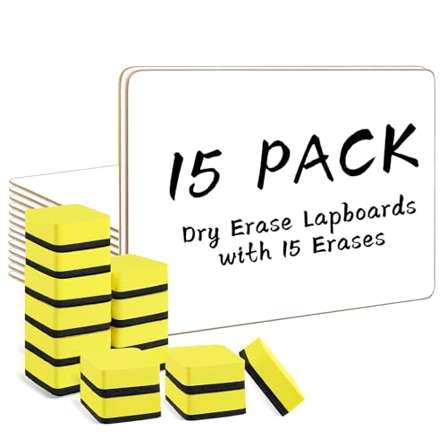 Dry Erase Lapboards, HERKKA 15 Pack Double Sided Small Dry Erase Whiteboards 9 x 12.5 Inch with 15 Erasers, Small Dry Erase Boards for Classroom Teacher Supplies, Personal White Boards for Students - style: 15 Boards+15 Erasers