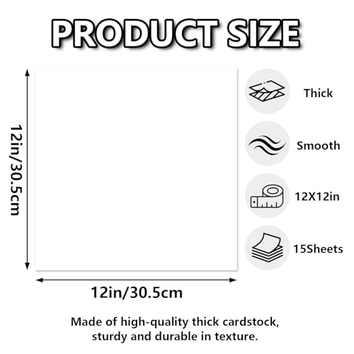 15 Sheets White Cardstock 12"x12",250gsm/90lb Heavyweight Cardstock Paper, Thick and Smooth Card Stock Perfect for Card Making, Scrapbooking and Crafts - color: White